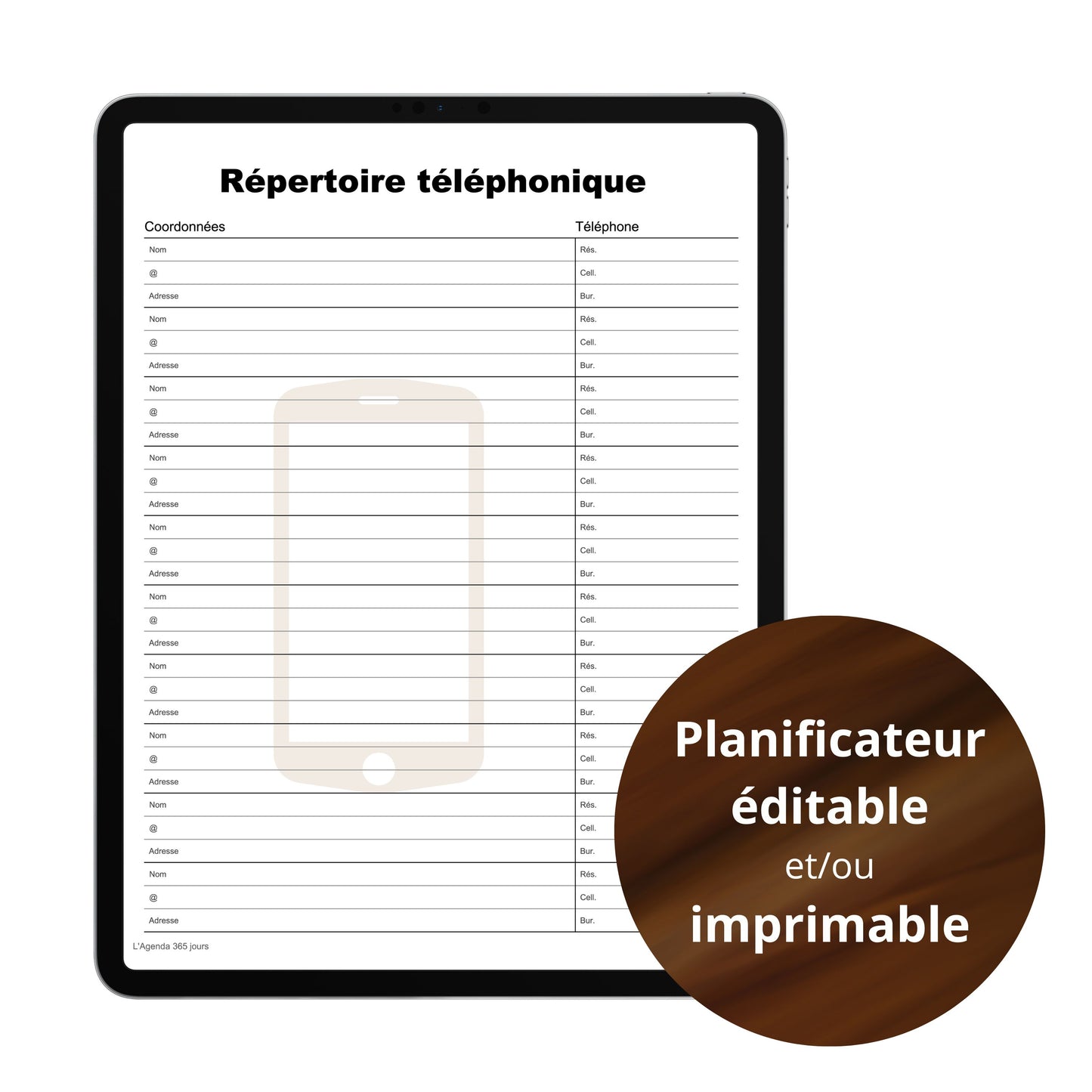 Planificateur - Répertoire téléphonique