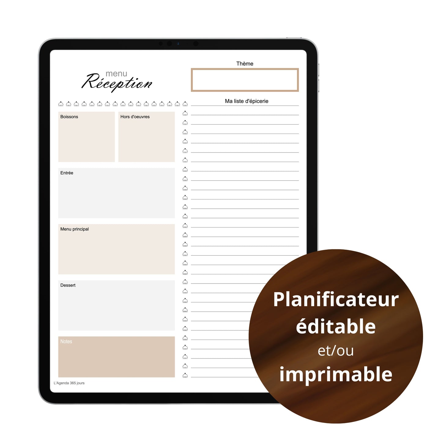 Planificateur - Menu Réception